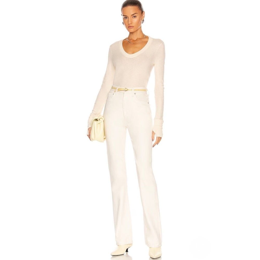 ENZA COSTA Cashmere Easy Cuffed U Neck Top Womens Small Cream Long Sleeve NEW - Picture 4 of 16